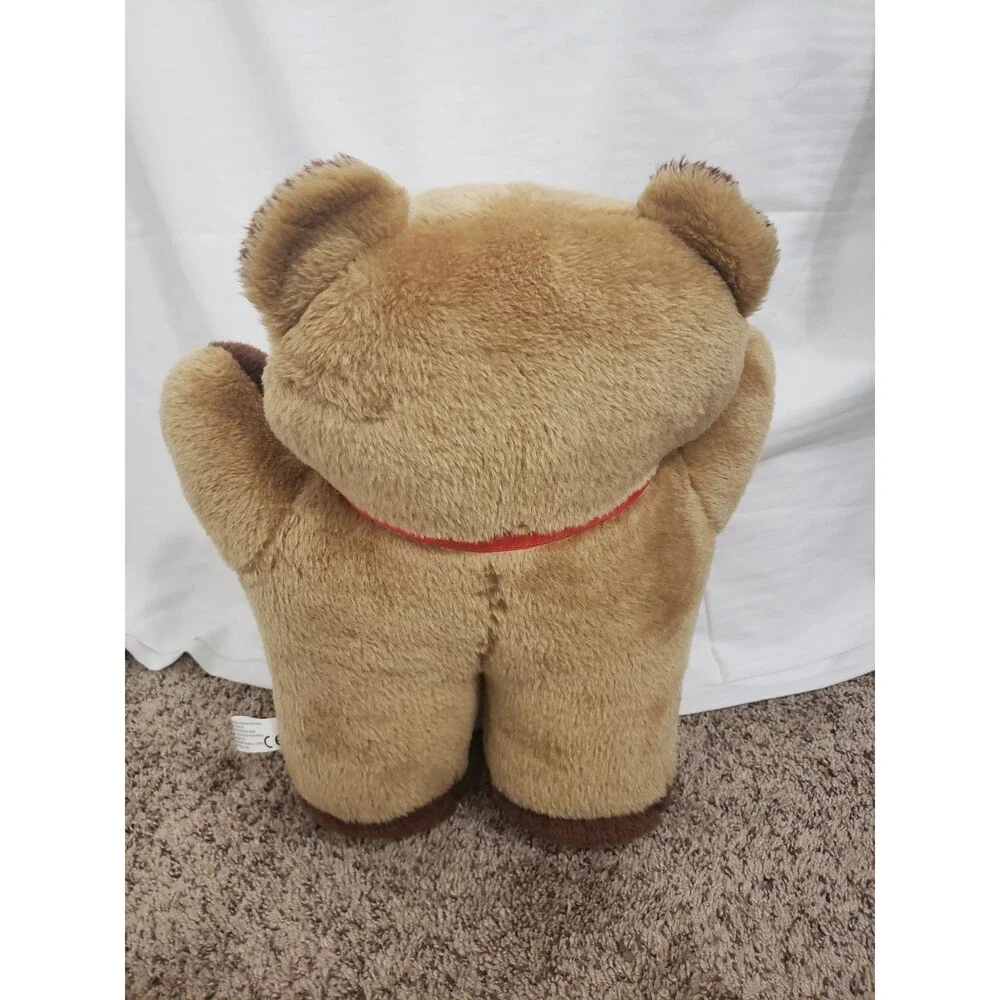 Vintage Brown Teddy Bear Plush Toy with Red Ribbon Bow